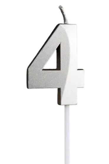 �wieczka na tort - cyferka 4 srebrna 4,8cm