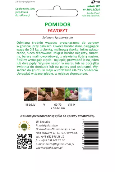 W. Legutko - nasiona Pomidor gruntowy wysoki Faworyt nasiona 0.75 g