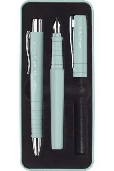 Faber-Castell Zestaw prezentowy poly pi�ro wieczne b +d�ugopis caribic blue opakowanie metalowe