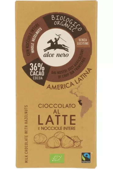 Alce Nero Czekolada mleczna z orzechami laskowymi fair trade 100 g Bio