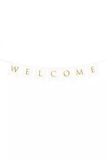 PartyDeco Baner Welcome bia�y 15x95cm