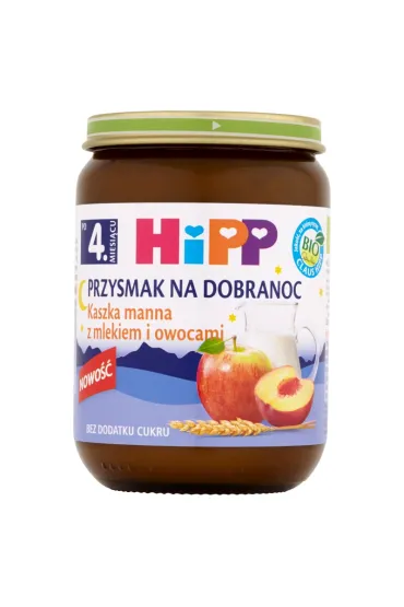 Hipp Przysmak na Dobranoc Kaszka manna z mlekiem i owocami po 4. miesi�cu 190 g Bio