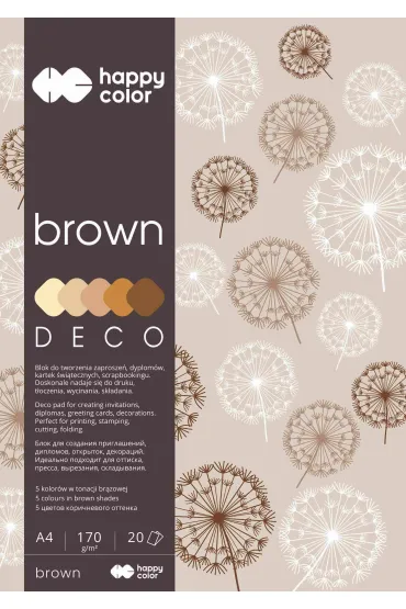 Happy Color, Blok Hobby Deco Brown 170 g/m2, A4/20 ark., 5 kolor�w