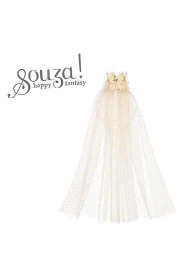 Souza! Opaska tiara z tiulowym welonem i z�ot� mini-koron� Chava