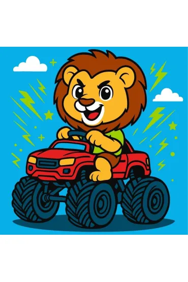 Malowanie po numerach - Lew w samochodzie Kid Ideyka