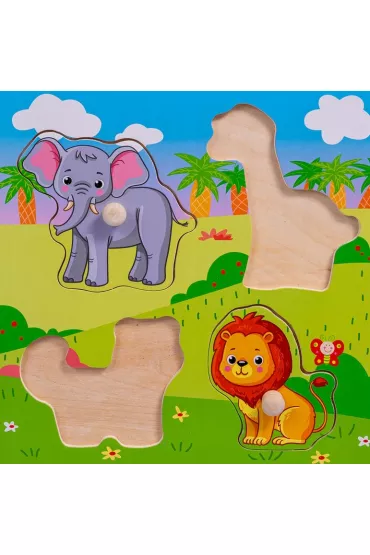 Puzzle Uk�adanka drewniana Zoo uchwyty Smily Play