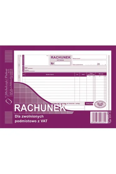 Michalczyk i Prokop Druk Rachunek A5 dla zwolnionych podmiotowo z VAT