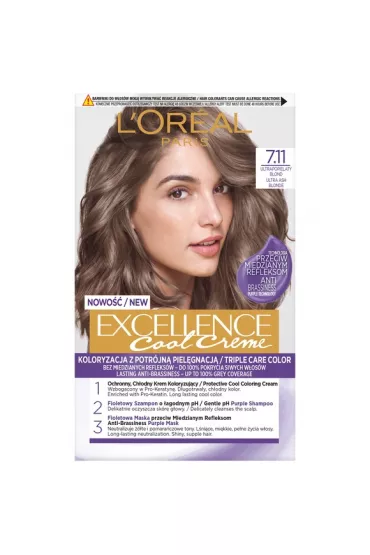 LOreal Paris Excellence Cool Creme farba do w�os�w 7.11 Ultrapopielaty Blond