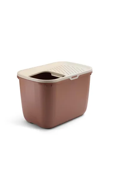 Savic Hop In, kuweta dla kota, kolor szampa�ski/ ceglany, plastik, wej�cie u g�ry, 58,5x39x39,5cm