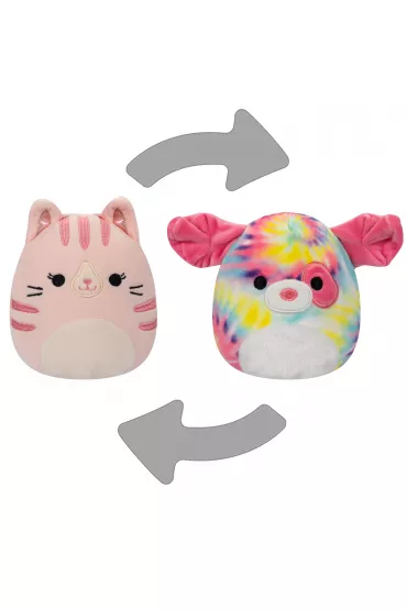 Pluszak Squishmallows Flipmallows Seria 17 13 cm Laura/Shena - Pink Tabby Cat/Rainbow Tie-Dye Dog Jazwares