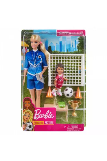 Barbie Zestaw Lalka Trenerka Pi�ki no�nej + Akcesoria Blondynka Mattel