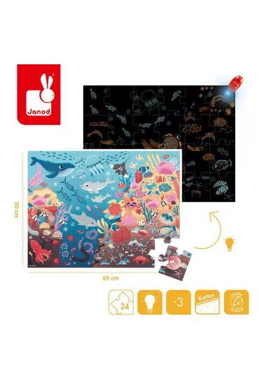Puzzle 24 el. �wiec�ce w ciemno�ci z mini-lampk� UV Ocean Janod