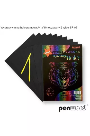 Wydrapywanka holograficzna A4 10arkuszy t�czowa+ 2 rylce Polsirhurt