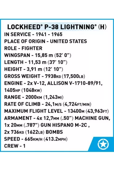 HC WWII samolot Lockheed P-38 Lightning