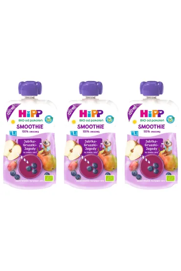 Hipp Smoothie Mus z owoc�w i sok�w po 1. roku jab�ka-gruszki-jagody zestaw 3 x 120 ml Bio