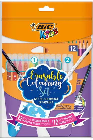 Bic Zestaw flamastry magiczne + kredki wymazywalne Kids Erasable Coloring Set Pouch 24 szt.