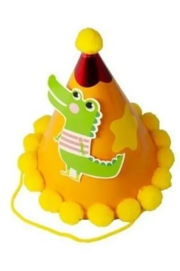 GoParty Czapeczka urodzinowa z pomponami Dinozaur