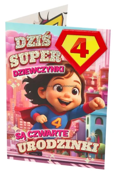 Yeku Karnet Urodziny 4 dziewczynka - Superbohaterka