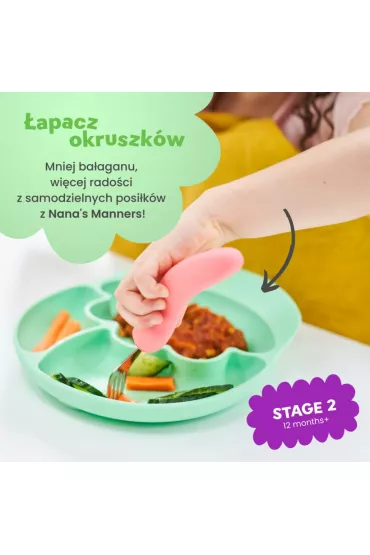 Nana`s Manners Etap 2, Talerz silikonowy tr�jdzielny z przyssawk�, zielony
