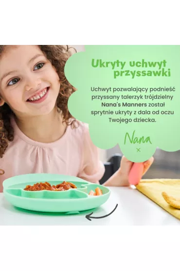 Nana`s Manners Etap 2, Talerz silikonowy tr�jdzielny z przyssawk�, zielony