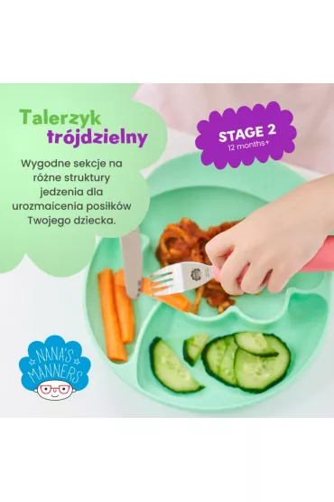 Nana`s Manners Etap 2, Talerz silikonowy tr�jdzielny z przyssawk�, zielony