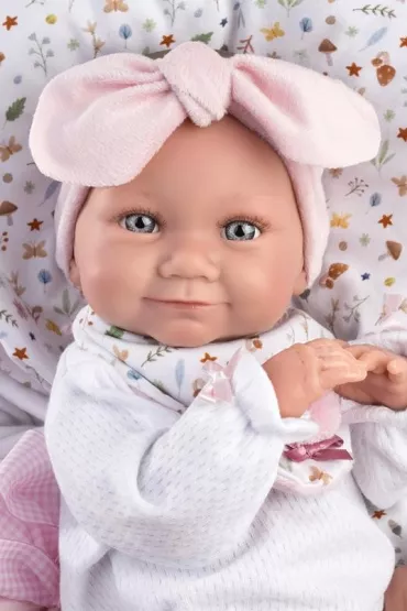 Lalka bobas winylowa Tina w r�owym �piworze 40cm Llorens