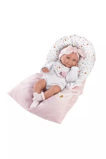 Lalka bobas winylowa Tina w r�owym �piworze 40cm Llorens