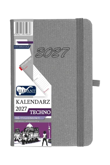 Kalendarz Techno 2027 A6 tygodniowy szary