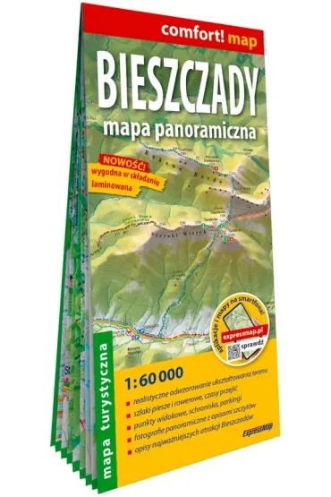 Bieszczady Mapa panoramiczna laminowana mapa turystyczna 1:60 000