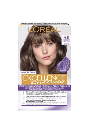 LOreal Paris Excellence Cool Creme farba do w�os�w 6.11 Ultrapopielaty Ciemny Blond