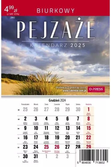 Kalendarz 2025 A5 Biurkowy Miesiczny Pejzae