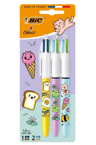 D�ugopis BIC 4 Colours Kawai blister 3szt.mix wzor�w