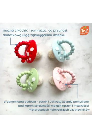 Gryzak logopedyczny Grzybek dla niemowl�t na z�bkowanie - czerwony i r�owy RazBaby