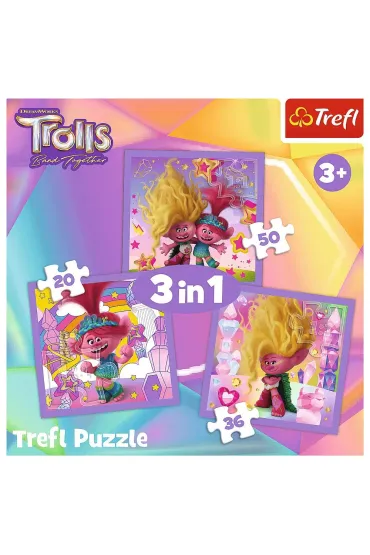 Puzzle 3w1 (20+36+50 el.) Poznaj weso�e Trolle Trefl