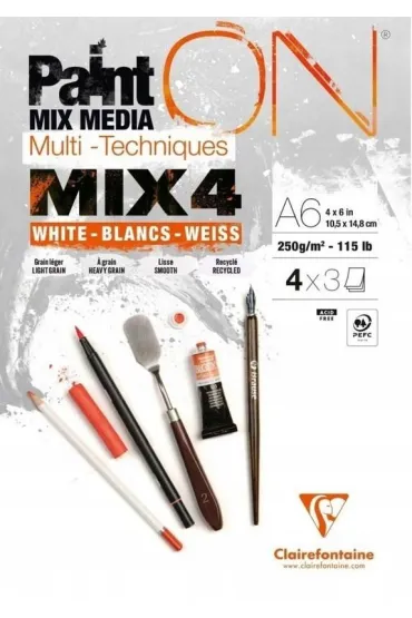 Clairefontaine Blok A6 bia�ych papier�w mix4 250g 12ark