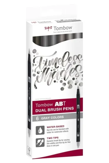 Tombow Flamastry Brush pen dwustronne gray 6 kolor�w