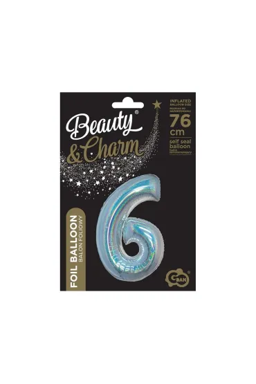 Godan Balon foliowy B&C cyfra 6 holograficzna srebrna 76cm