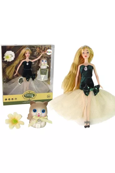 Lalka Emily d�ugie w�osy, kotek, kwiat LeanToys
