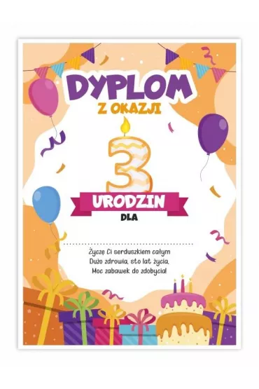 LearnHow Dyplom A5 urodzinowy - trzecie urodziny 5 szt.
