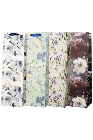 incood. Torba na butelk� 12x40x10cm kwiaty, sikorki mix
