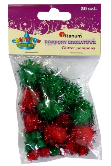 Titanum Pompony brokatowe czerwone, zielone 30 szt.