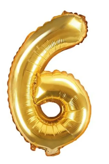 PartyDeco Balon foliowy Cyfra "6", 35cm, z�oty