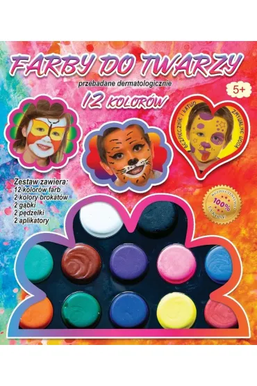 Farby do malowania twarzy 12 kolor�w + akcesoria Aliga