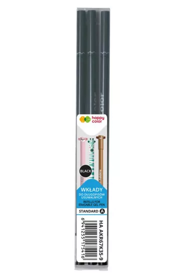 Happy Color Wk�ady do d�ugopisu wymazywalnego Standard A, czarne, 0.5 mm, 3 sztuki