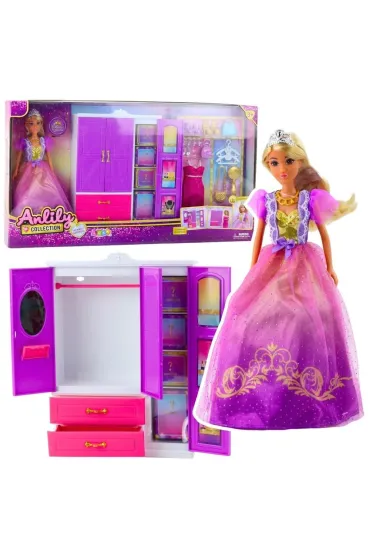 Lalka Anlily szafa z p�kami + akcesoria 24el LeanToys