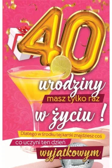 Yeku Karnet 40 Urodziny damskie z naklejk� na butelk� JCX070
