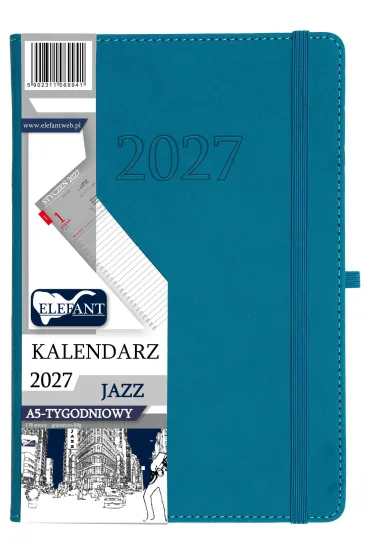 Kalendarz Jazz 2027 A5 tygodniowy turkusowy