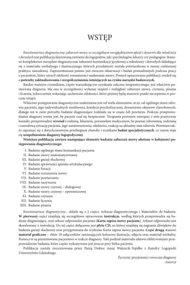 Kwestionariusz diagnostyczny zaburze� mowy ze szczeg�lnym uwzgl�dnieniem afazji i dysartrii dla m�odzie�y i doros�ych Materia�y do badania i arkusz diagnostyczny - Iwona Tomasik, Katarzyna Sz�apa, S�awomir  Wrzesi�ski�