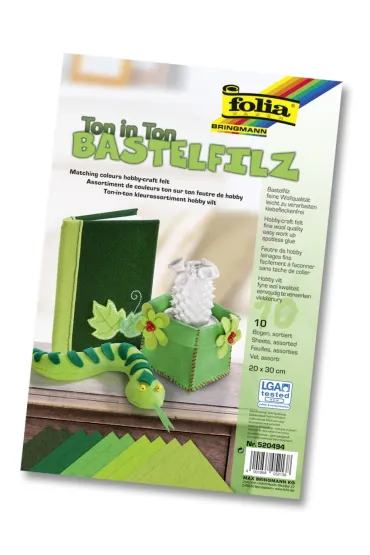 Folia Paper Filc dekoracyjny mix zielony, 20x30cm, 1,5mm, 10 ark, Folia 20x30 cm, 1.5 mm, 10 arkuszy