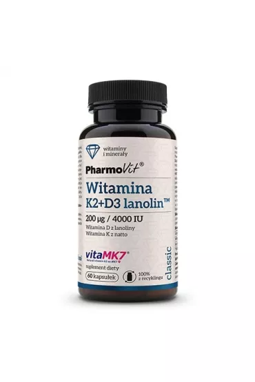 Pharmovit K2 + D3 lanolin™ 200 µg/4000IU - suplement diety 60 kaps.